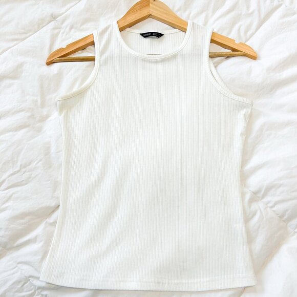SHEIN White Ribbed Tank Top Women’s Small Sleeveless Stretch Basic Shirt - Picture 1 of 4